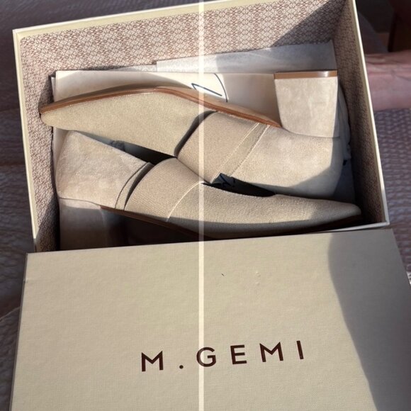 M.Gemi Italian Mary Jane Block Heel 42 Nude Beige Suede & Canvas Made in Italy - Picture 4 of 6